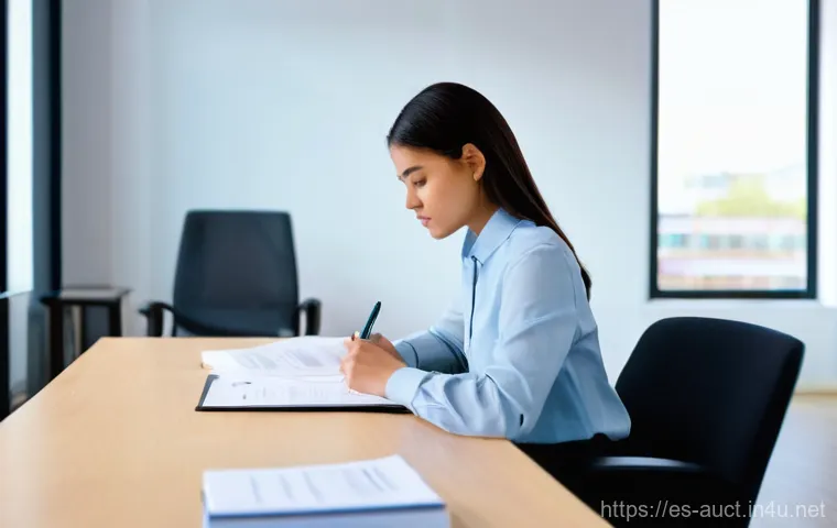 경매사 시험 중 발생할 수 있는 문제 해결법 - **Prompt for Exam Pressure / Time Management:**
"A determined young professional, wearing smart ...