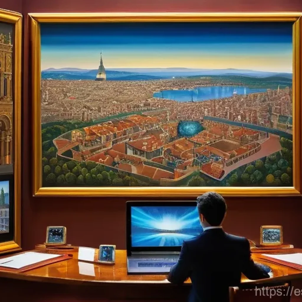 경매사 실무에서 필요한 기술 도구 - **Global Online Auction of Masterpieces**
A dynamic, visually rich scene showcasing the global r...
