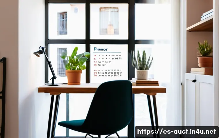 경매사 필기시험 대비를 위한 복습 전략 - A cozy, well-lit study room in a modern Spanish home, featuring a neatly organized wooden desk with ...