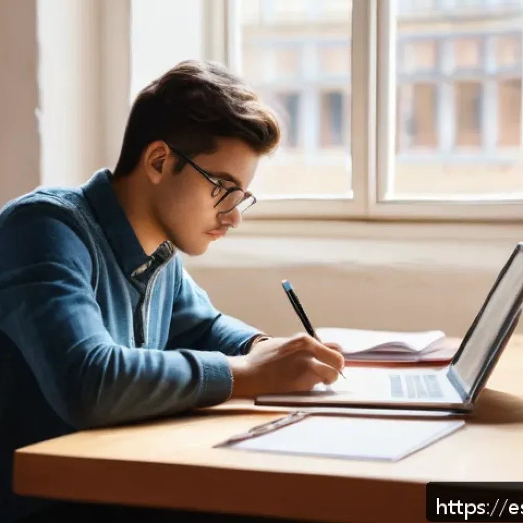경매사 시험 합격률과 난이도 - A focused young adult Spanish student studying at a wooden desk in a cozy, sunlit room, surrounded b...