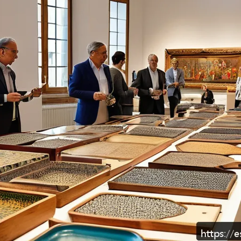 경매사 경력 활용 부가 소득 방법 - A vibrant auction scene in a modern Spanish auction house, showing diverse collectors and bidders en...