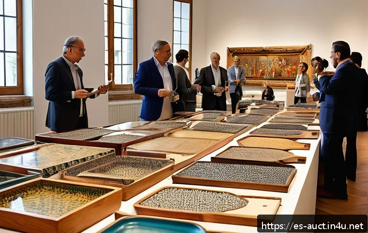 경매사 경력 활용 부가 소득 방법 - A vibrant auction scene in a modern Spanish auction house, showing diverse collectors and bidders en...