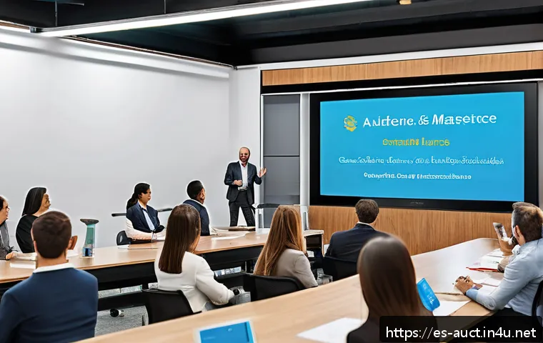 경매사 관련 학습 자료의 최신 트렌드 분석 - A modern digital classroom setting focused on auctioneer training, featuring a diverse group of prof...